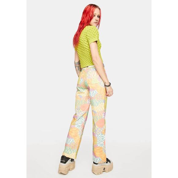 THE RAGGED PRIEST Sensory Dad Jeans Colorful Checkered Hippie Retro - Picture 4 of 16